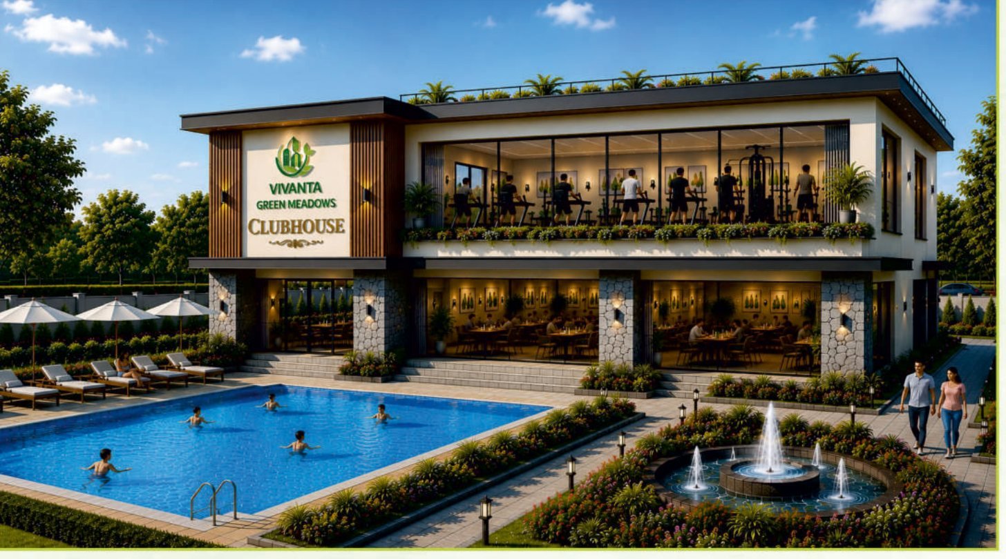 Clubhouse with swimming pool at Vivanta Green Meadows